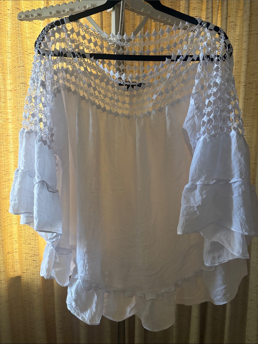 Zac & Rachel White Crochet Yoke Ruffle Tunic